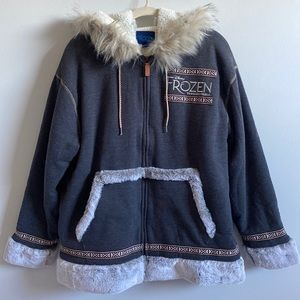 Disney Frozen Broadway Musical Kristoff Sherpa Fleece Hoodie Jacket Gray XL